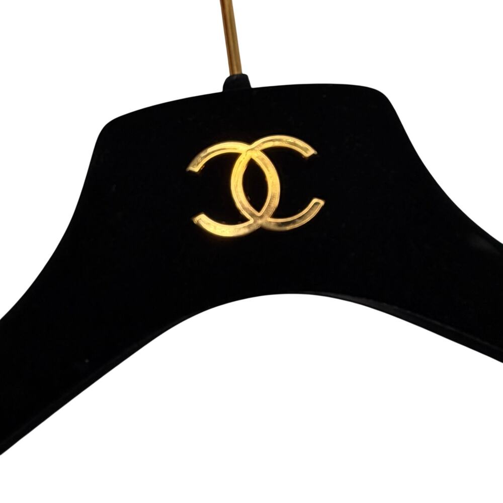 Chanel Authentic Black Velvet Gold CC Emblem Coat Hanger 16" W